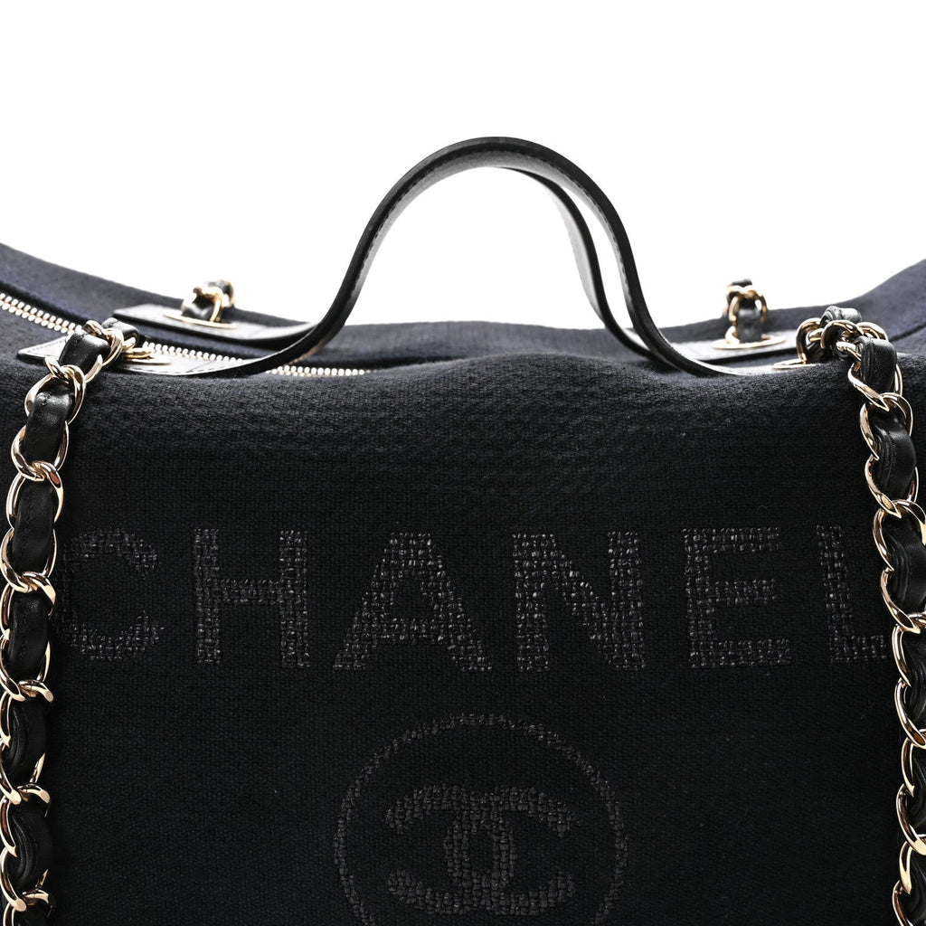 Chanel Mixed Fibers Large Deauville Bowling Bag  Black