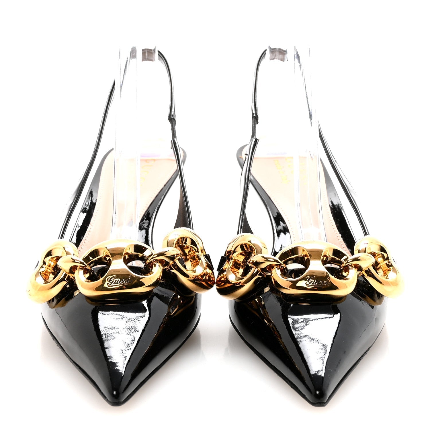 Gucci Vernice Crystal Nappa Charlotte Marina Slingback Pumps 37 Black