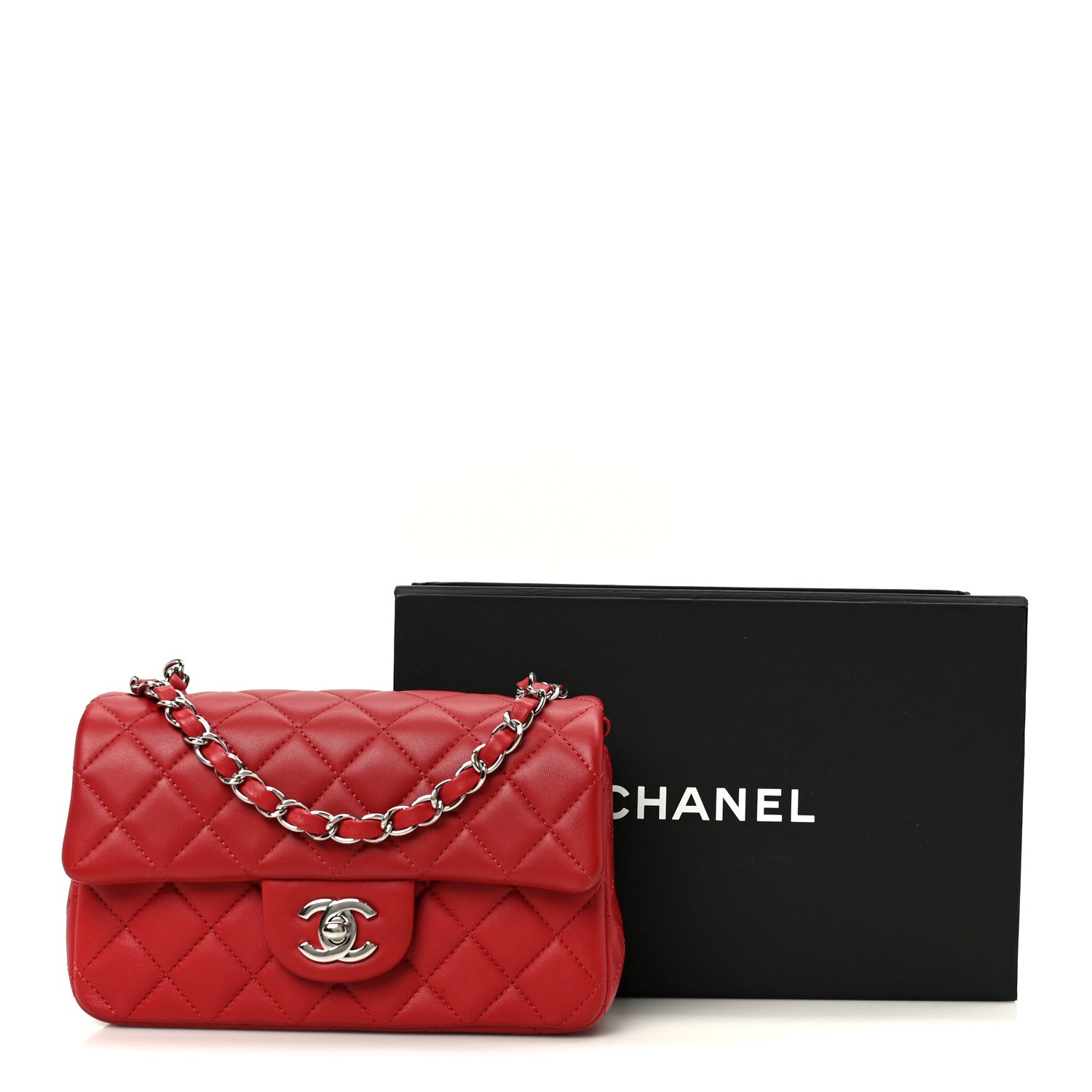 Chanel Lambskin Quilted Mini Rectangular Flap Dark Red