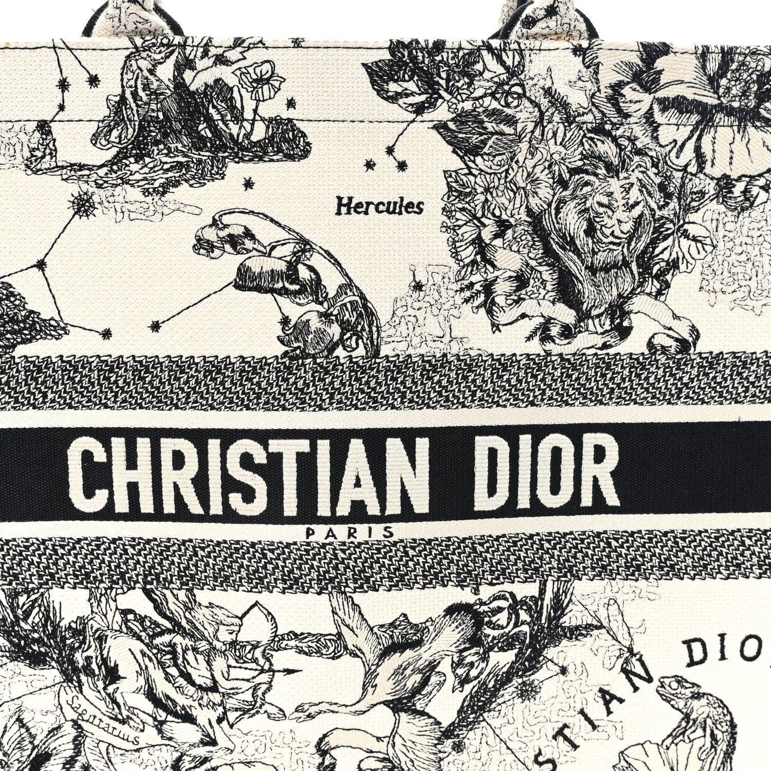Christian Dior Canvas Zodiac Toile De Jouy Embroidered Large Book Tote Latte