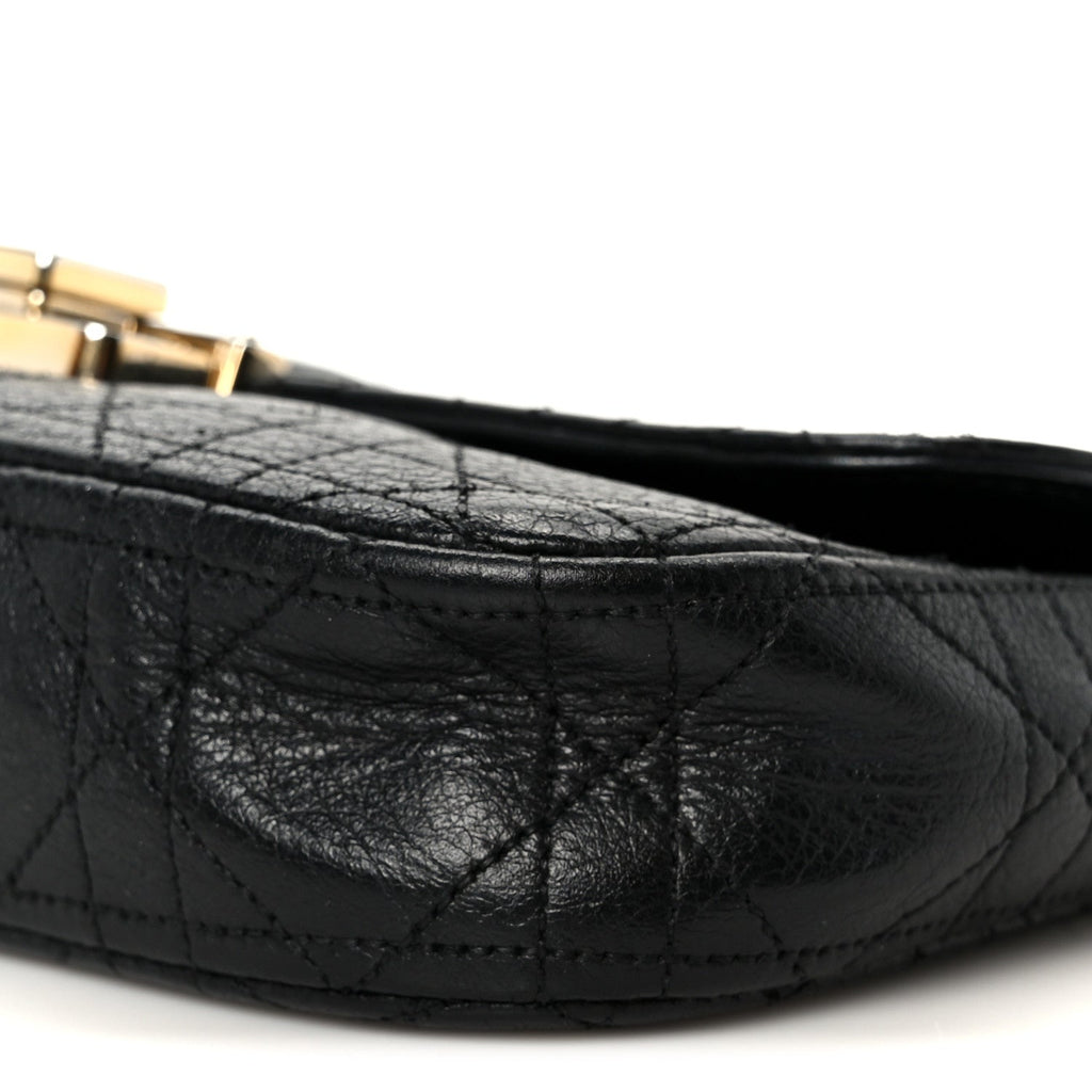 Christian Dior Grained Calfskin Cannage Diorling Wallet On Chain Black