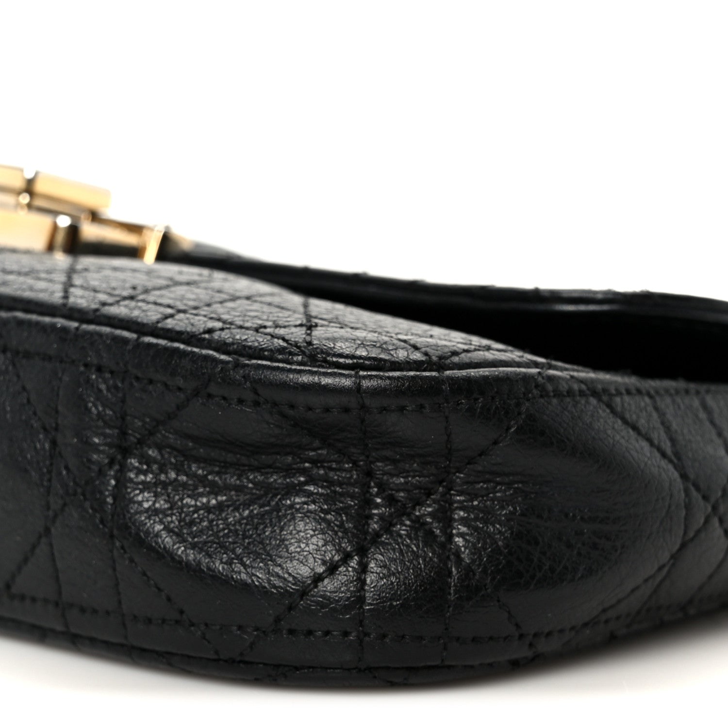 Christian Dior Grained Calfskin Cannage Diorling Wallet On Chain Black