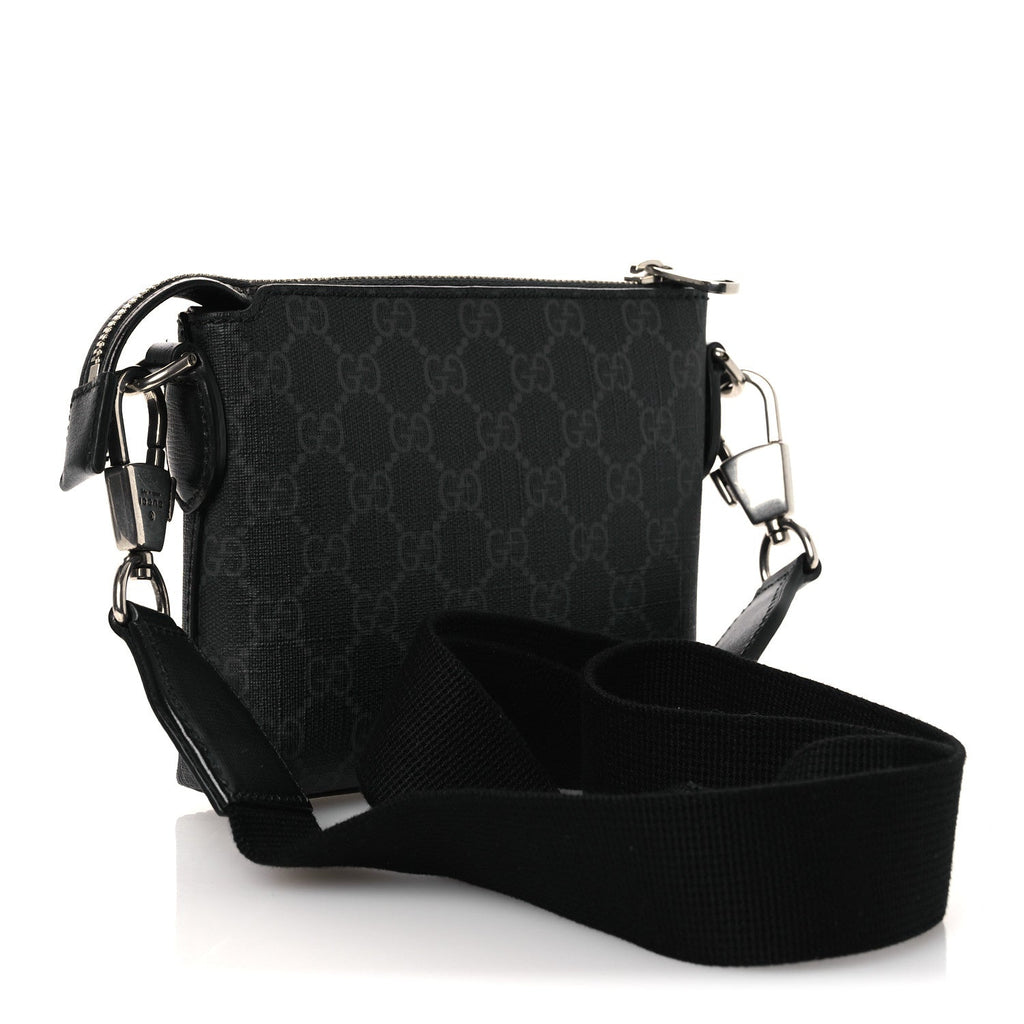 Gucci GG Supreme Monogram Azalea Calfskin Small Retro Interlocking G Wristlet Messenger Bag Black