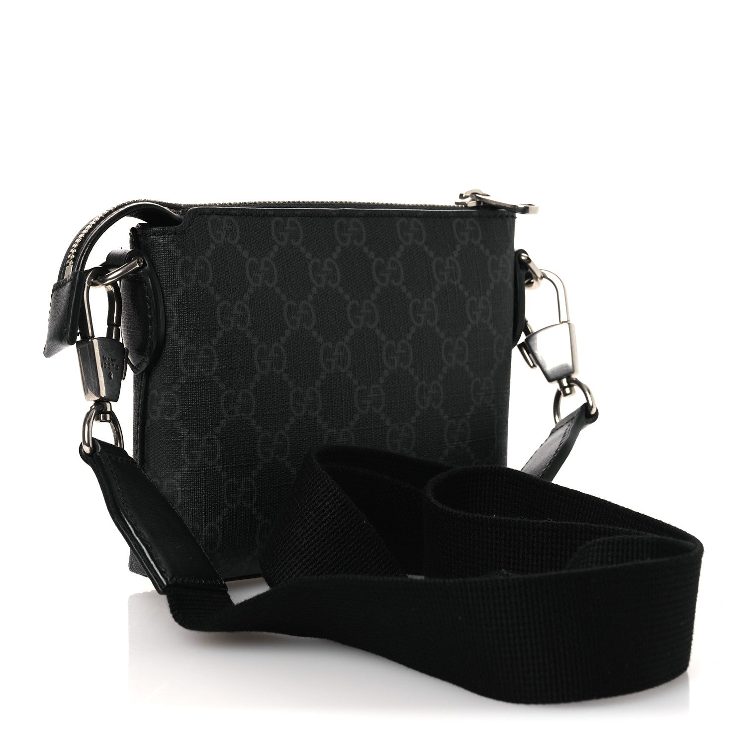 Gucci GG Supreme Monogram Azalea Calfskin Small Retro Interlocking G Wristlet Messenger Bag Black