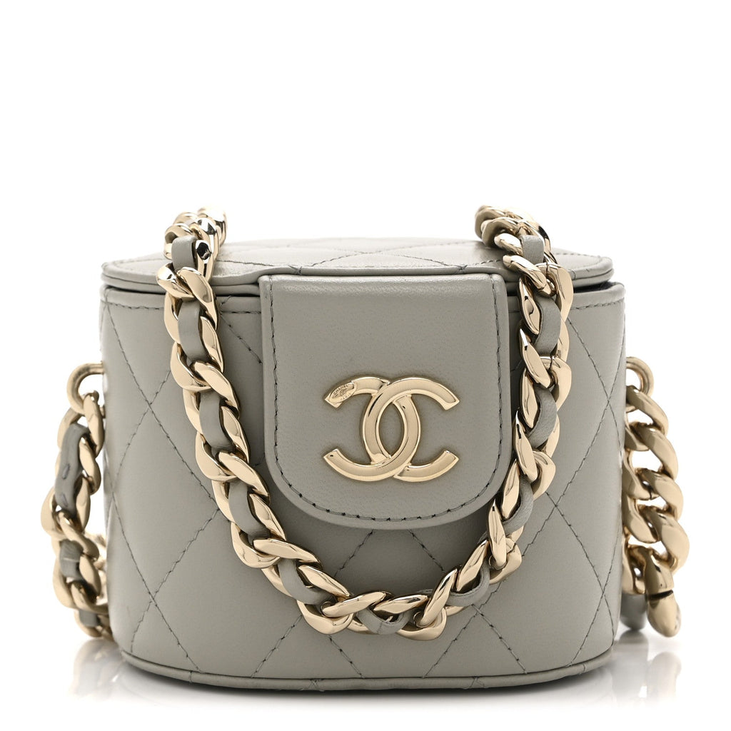Chanel Lambskin Quilted Mini Vanity Case With Chain Grey