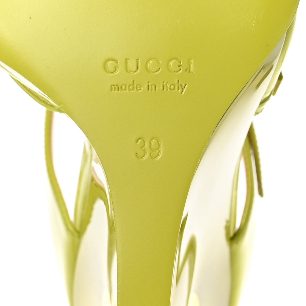 Gucci Regent Calfskin Lucite Wedge 110 Mules 39 Firefly