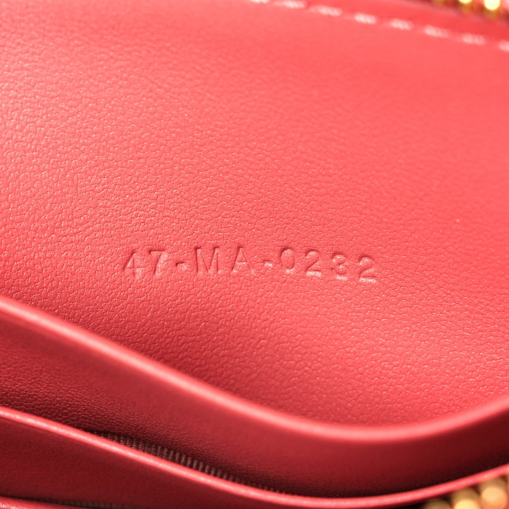Christian Dior Calfskin Cannage Caro Zipped Pouch With Chain Coral Powder