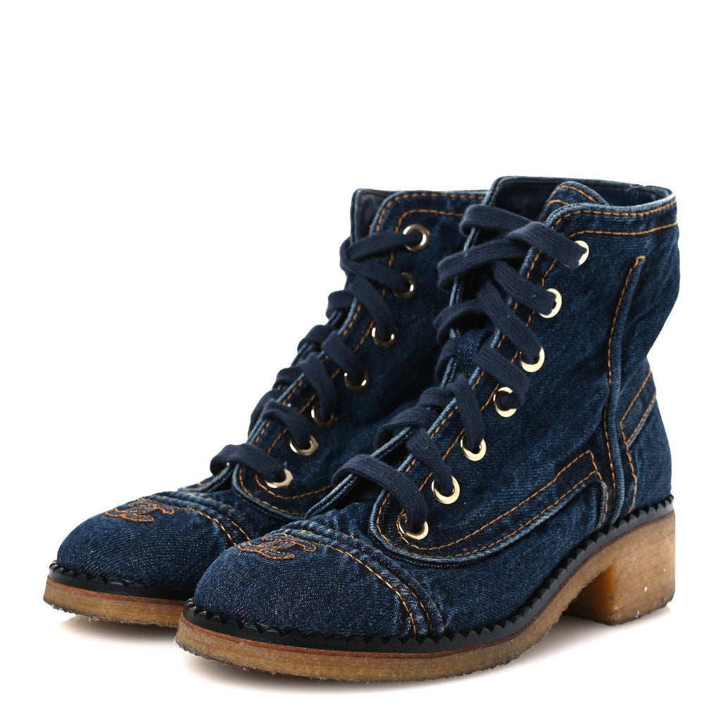 Denim Lace Up Boots 36.5 Navy Blue