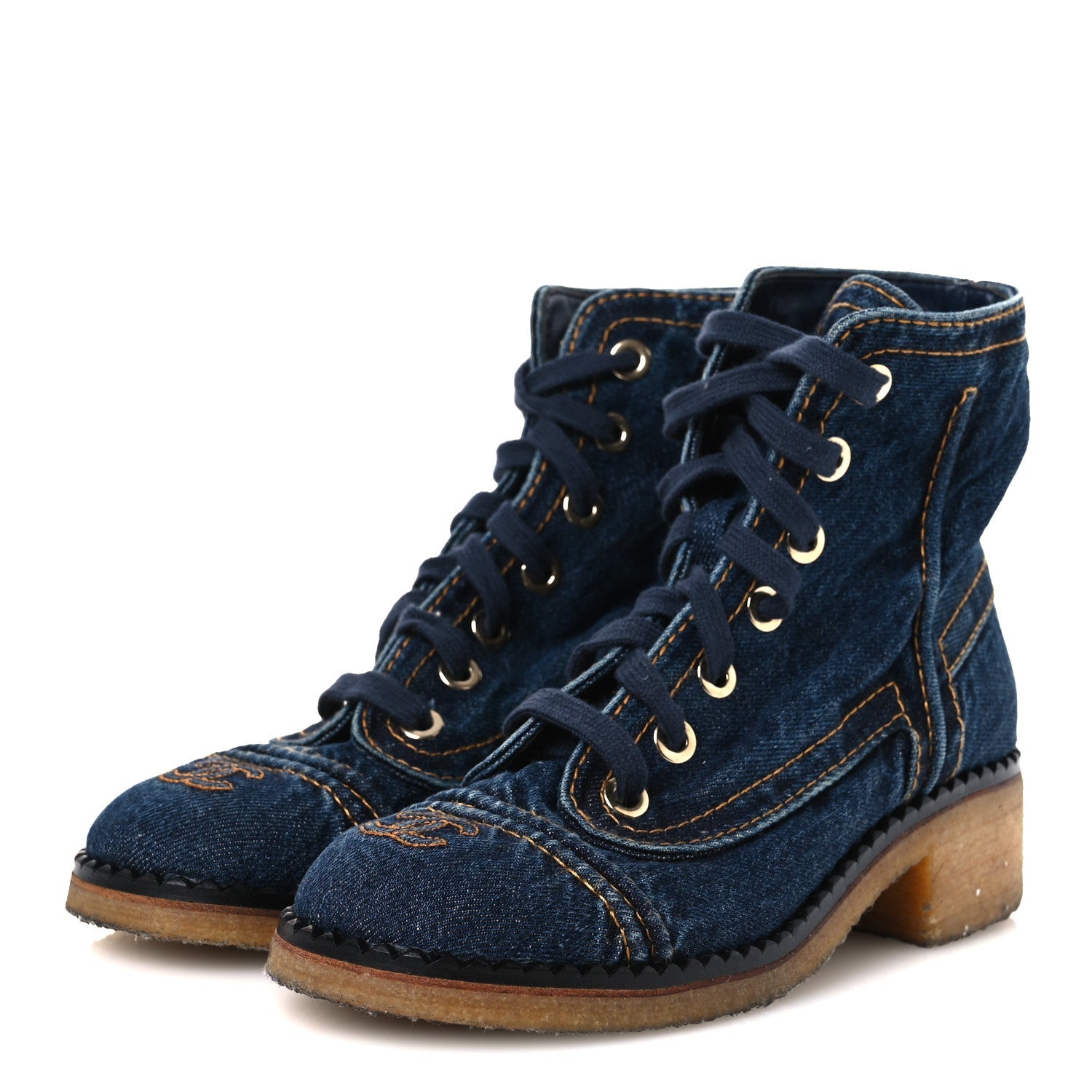 Denim Lace Up Boots 36.5 Navy Blue