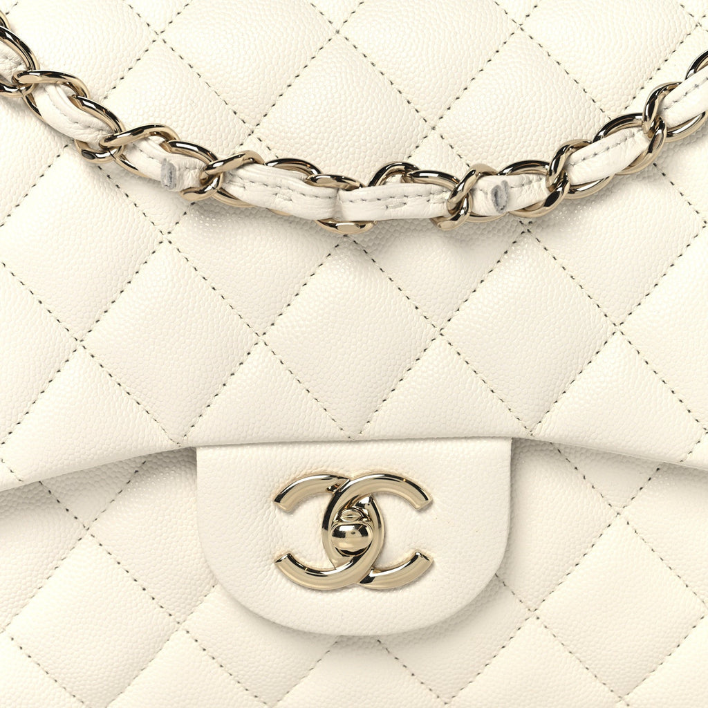 Chanel Caviar Quilted Jumbo Double Flap White