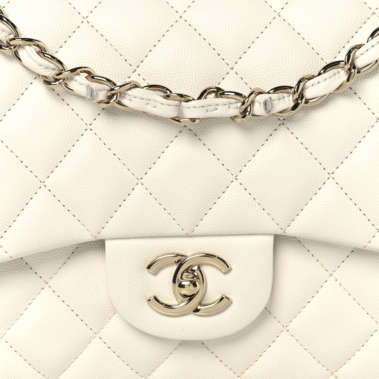 Chanel Caviar Quilted Jumbo Double Flap White