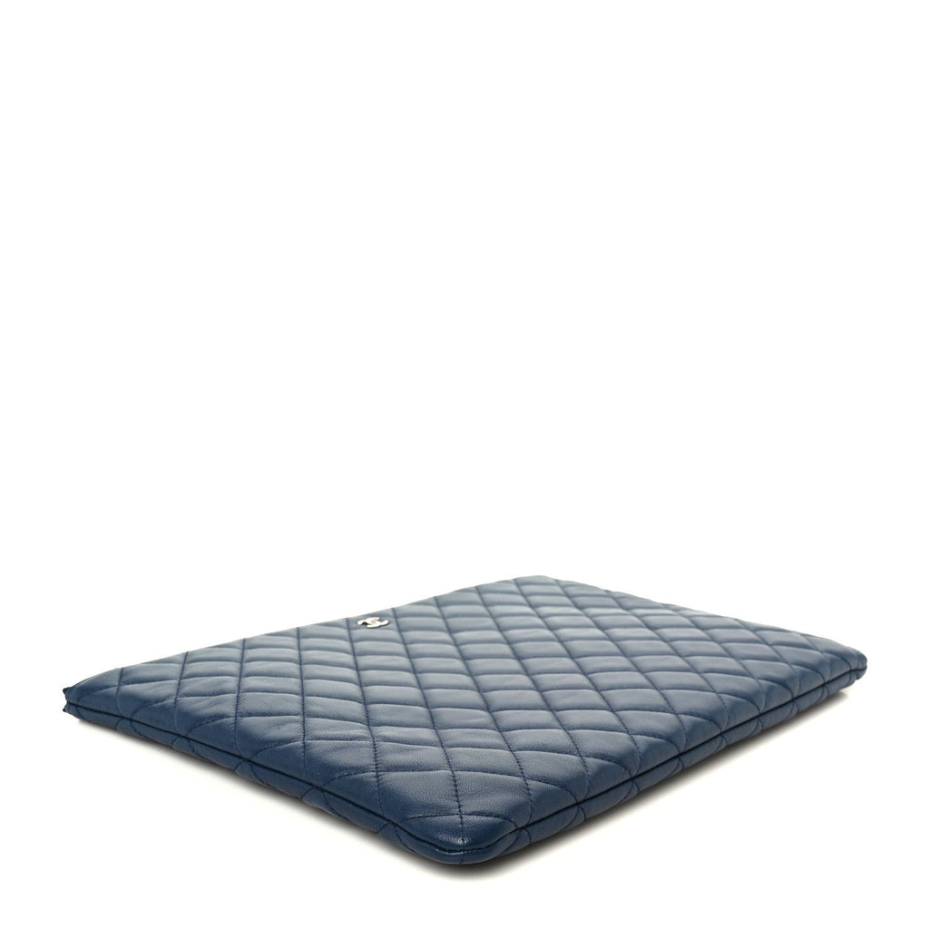 Lambskin Quilted Large Cosmetic Case Navy
