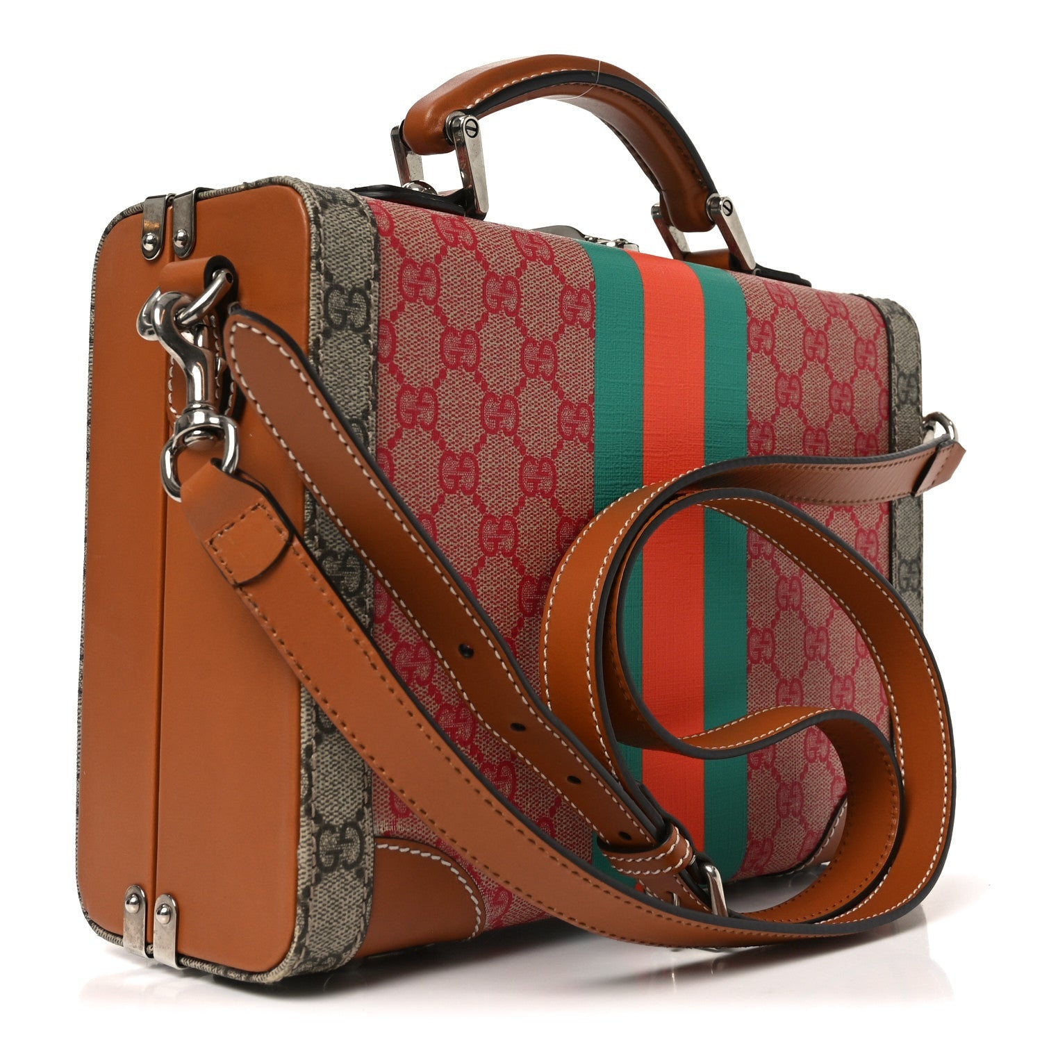 Gucci X DANS LE VERT GG Supreme Monogram Cuoio Web Mini Retro Interlocking G Savoy Top Handle Beauty Case Beige Rosso Ebony Harness  Brown