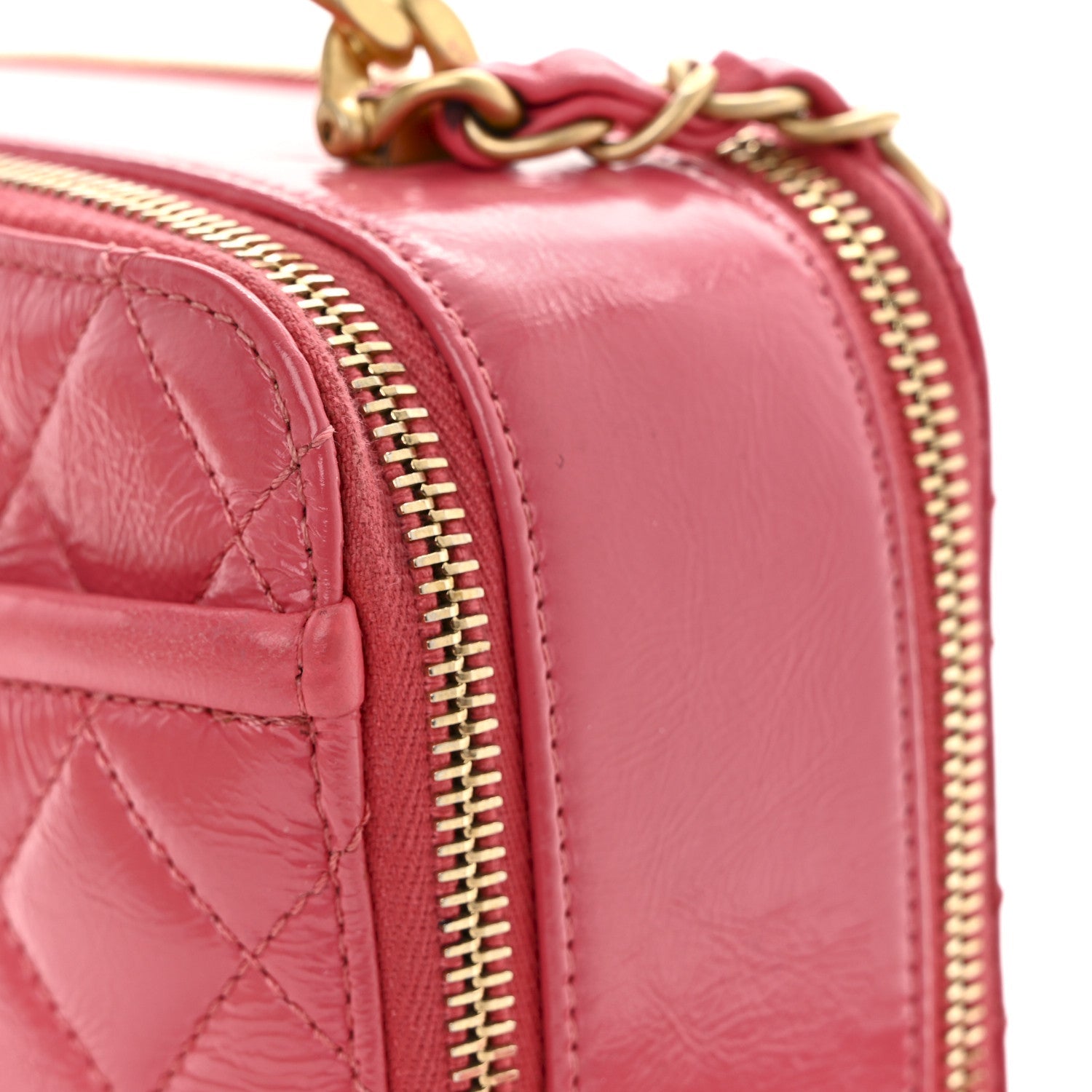 Chanel Crumpled Calfskin Quilted Small Get Round Top Handle Vanity Case Pink