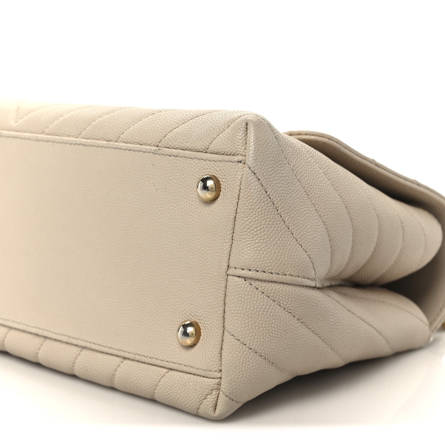 Chanel Caviar Lizard Embossed Chevron Quilted Small Coco Handle Flap Beige