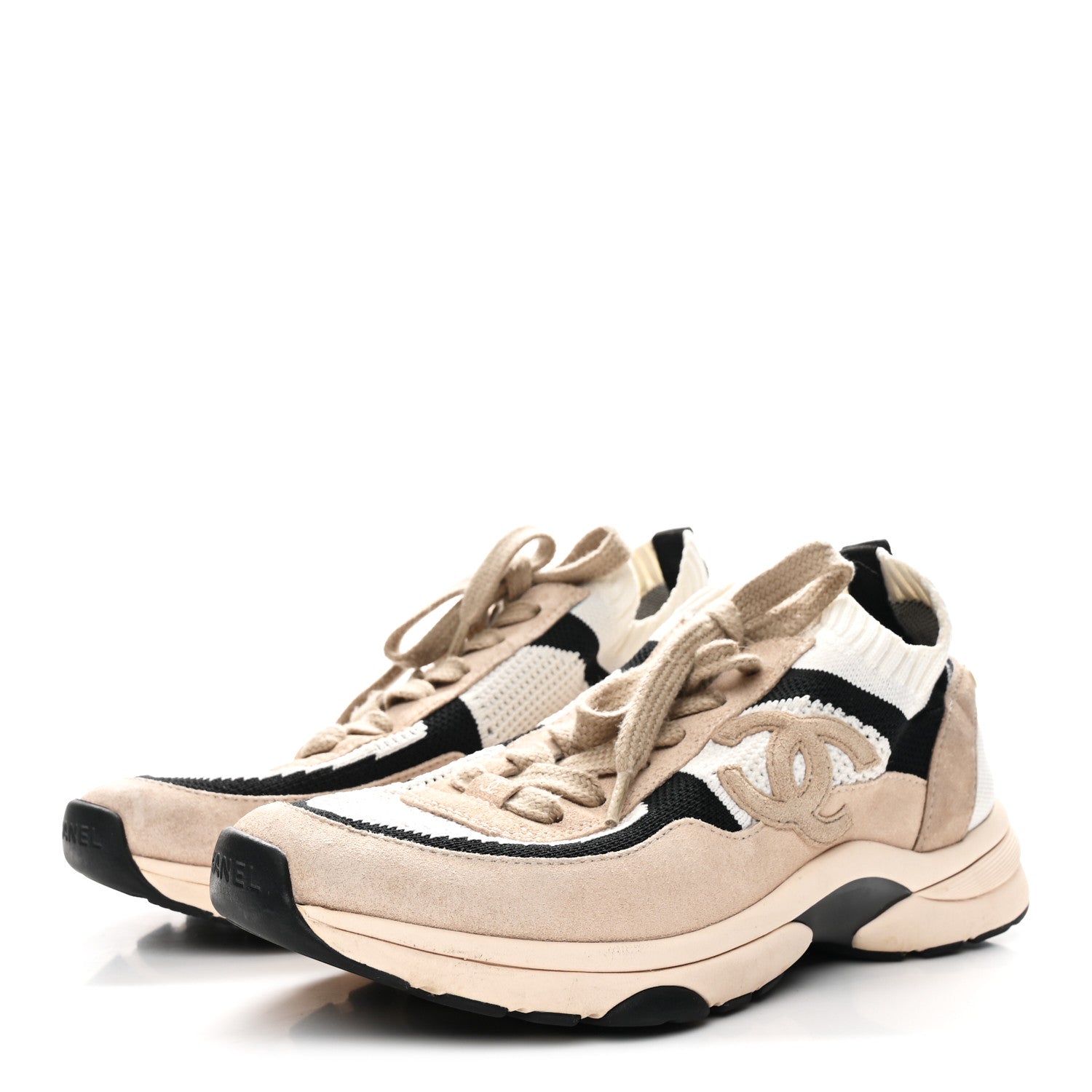 Mesh Suede Fabric Womens CC Sneakers 38.5 Light Pink White Black