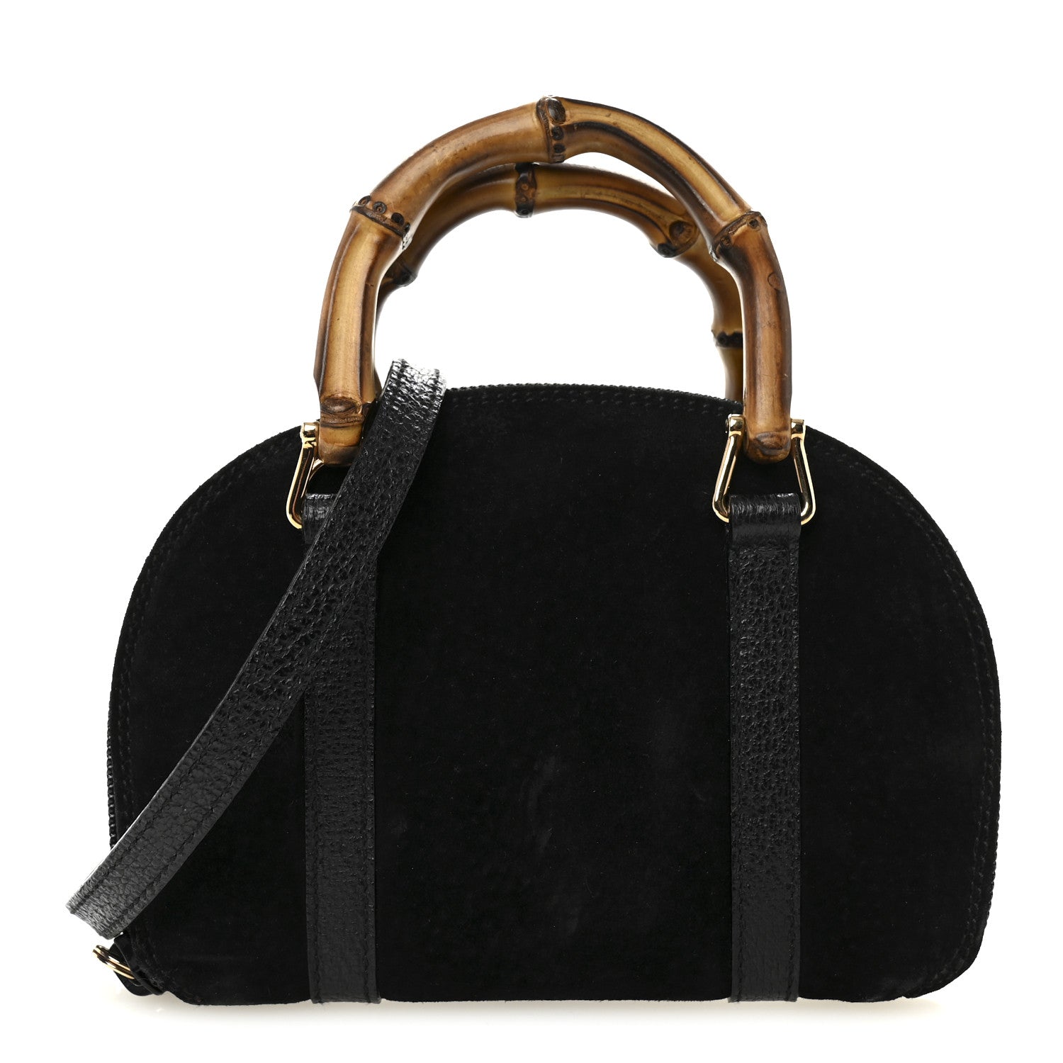 Gucci Suede Mini Bamboo Handle Bag Black