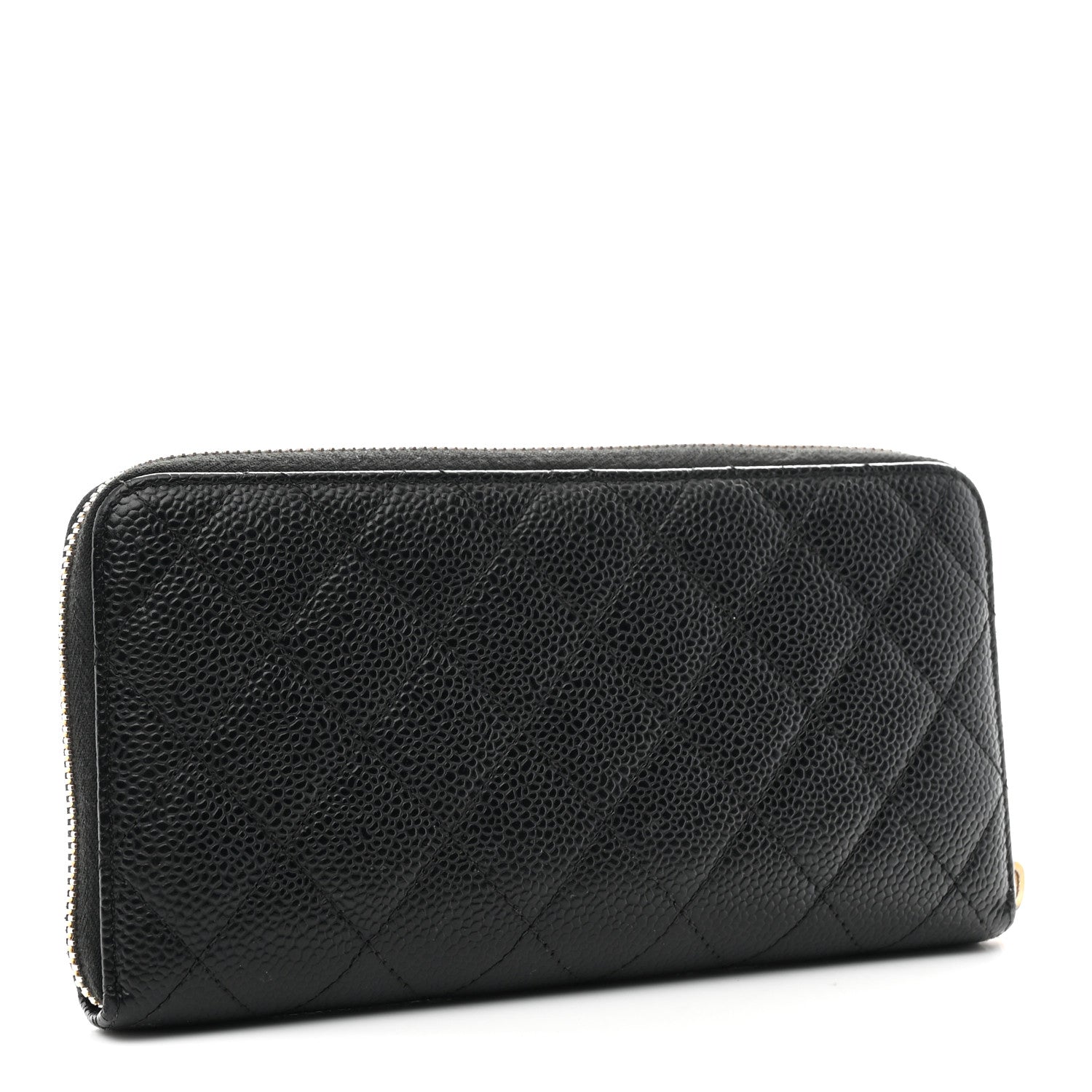 Caviar Quilted Large Gusset Zip Around Wallet Black