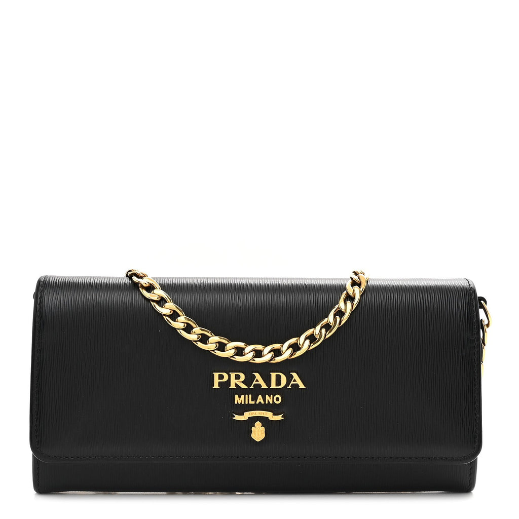 Prada Vitello Move Metal Oro Chain Wallet Black