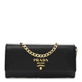 Prada Vitello Move Metal Oro Chain Wallet Black