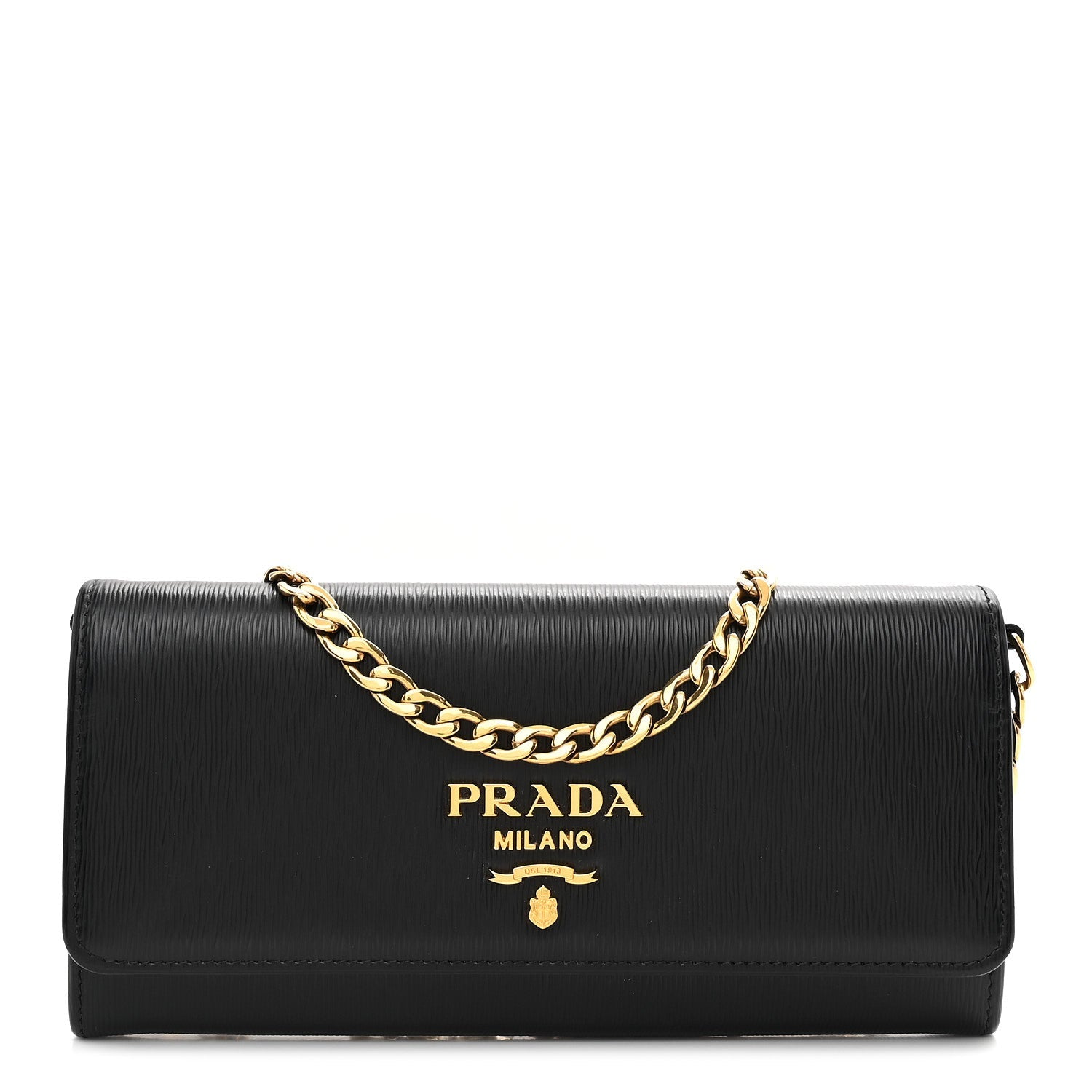 Prada Vitello Move Metal Oro Chain Wallet Black