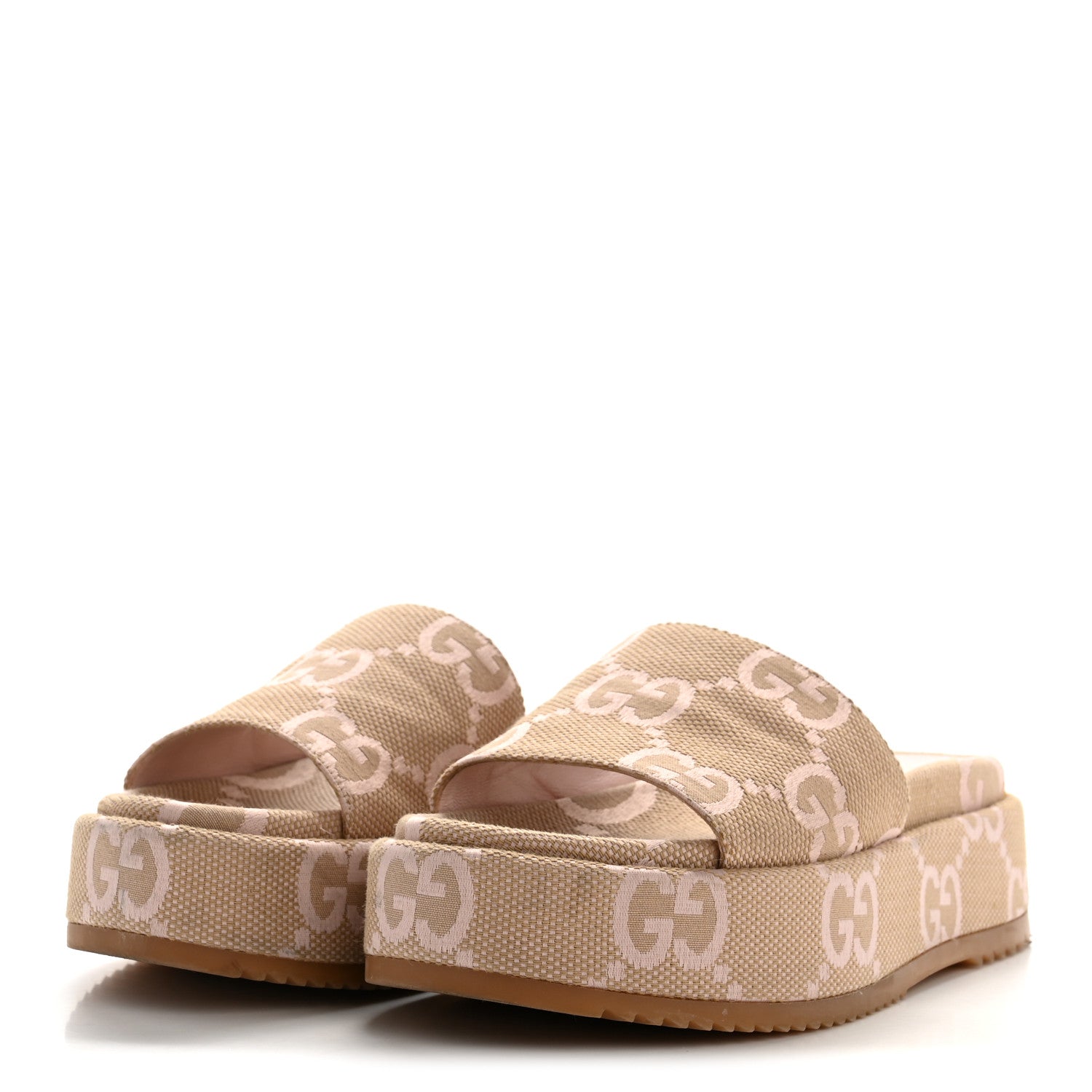 Gucci Monogram Jumbo GG Angelina Platform 55mm Slide Sandals 39.5 Beige Perfect Pink