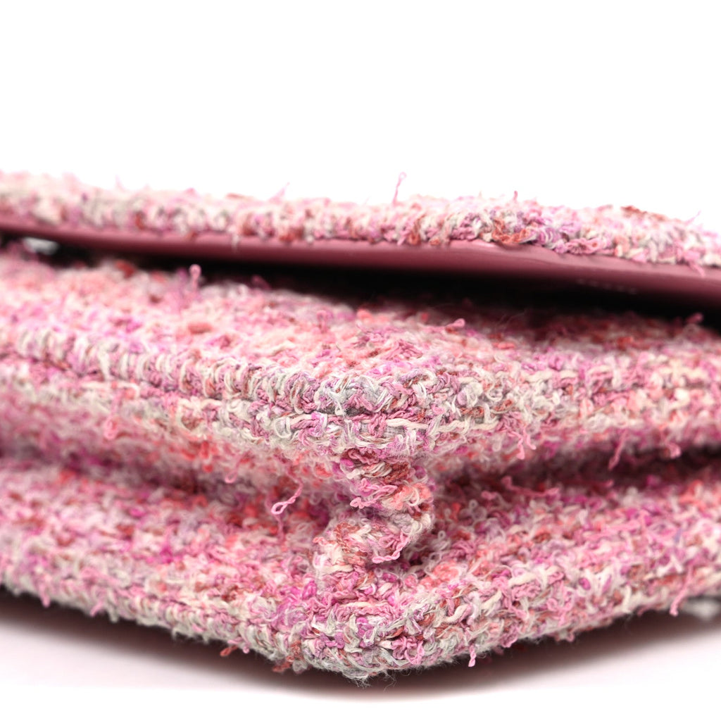 Chanel Tweed Quilted Wallet On Chain WOC Pink