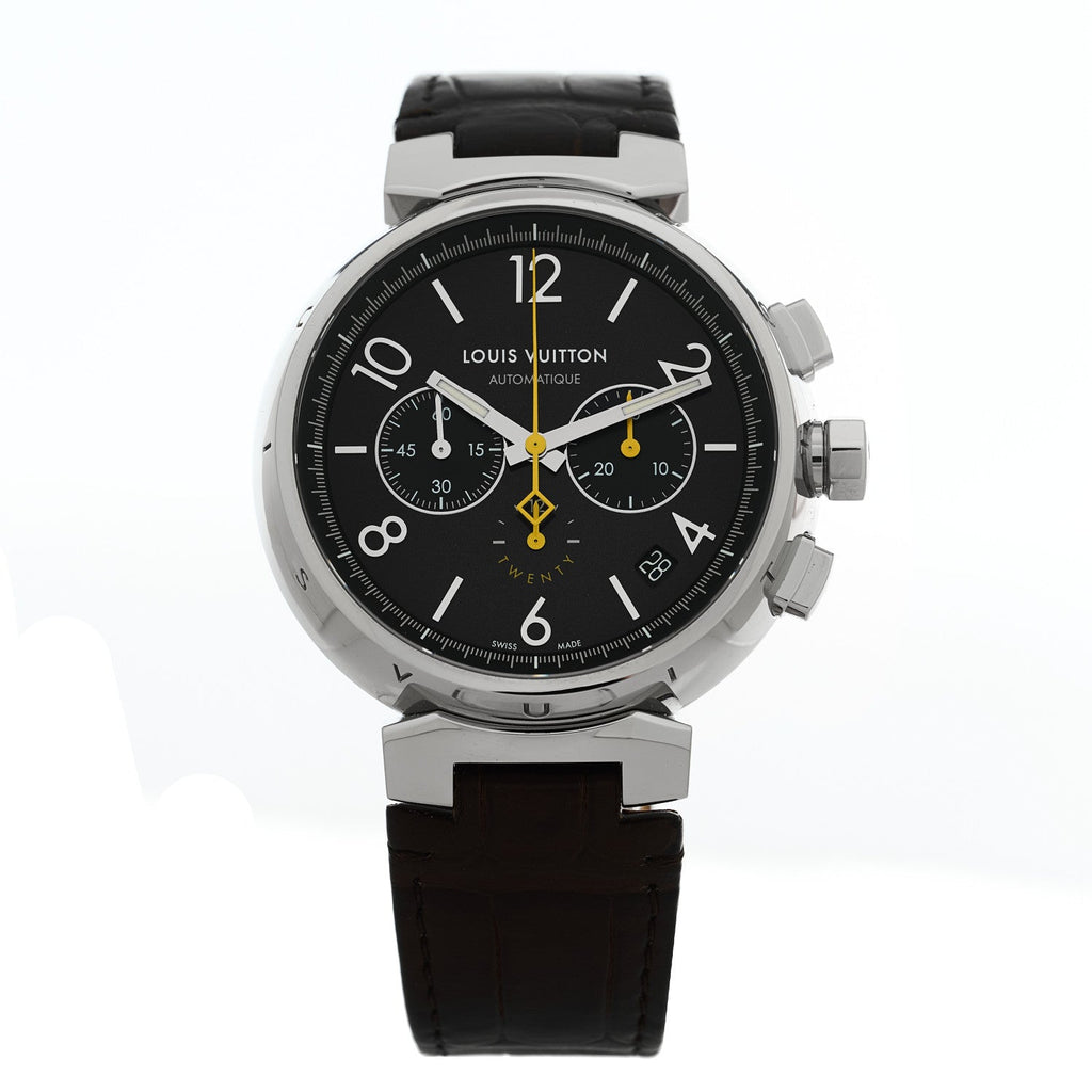 Louis Vuitton Stainless Steel Alligator 41mm Tambour Twenty Chronograph Automatic Watch Brown