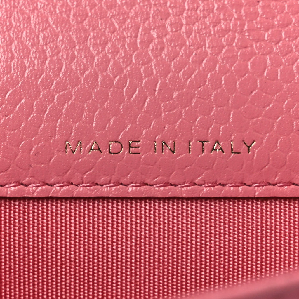 Caviar Camellia Embossed Card Holder Wallet Pink