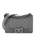 Chanel Metallic Calfskin Quilted Small Boy Flap Dark Silver