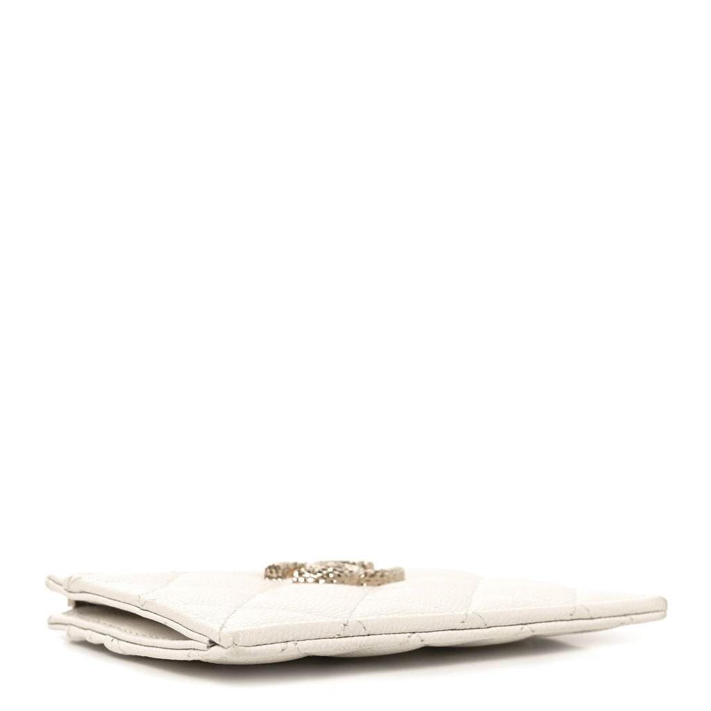 Caviar Quilted CC Zip Card Holder White