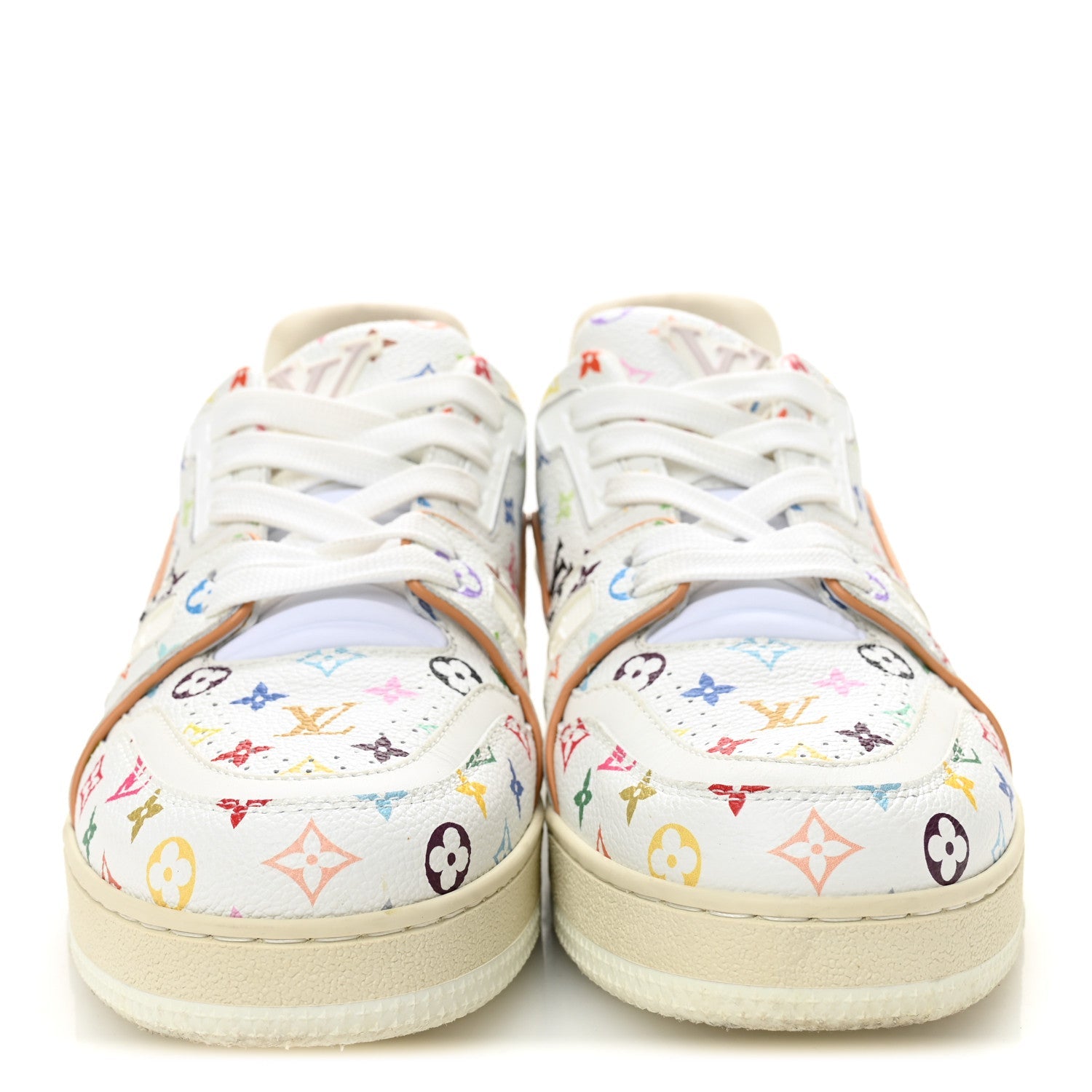 Louis Vuitton LV X TM Calfskin Monogram Multicolor Womens LV Trainer Sneakers 38 White