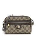 Gucci GG Supreme Monogram Textured Calfskin Super Mini Ophidia Shoulder Bag Beige Ebony New Acero