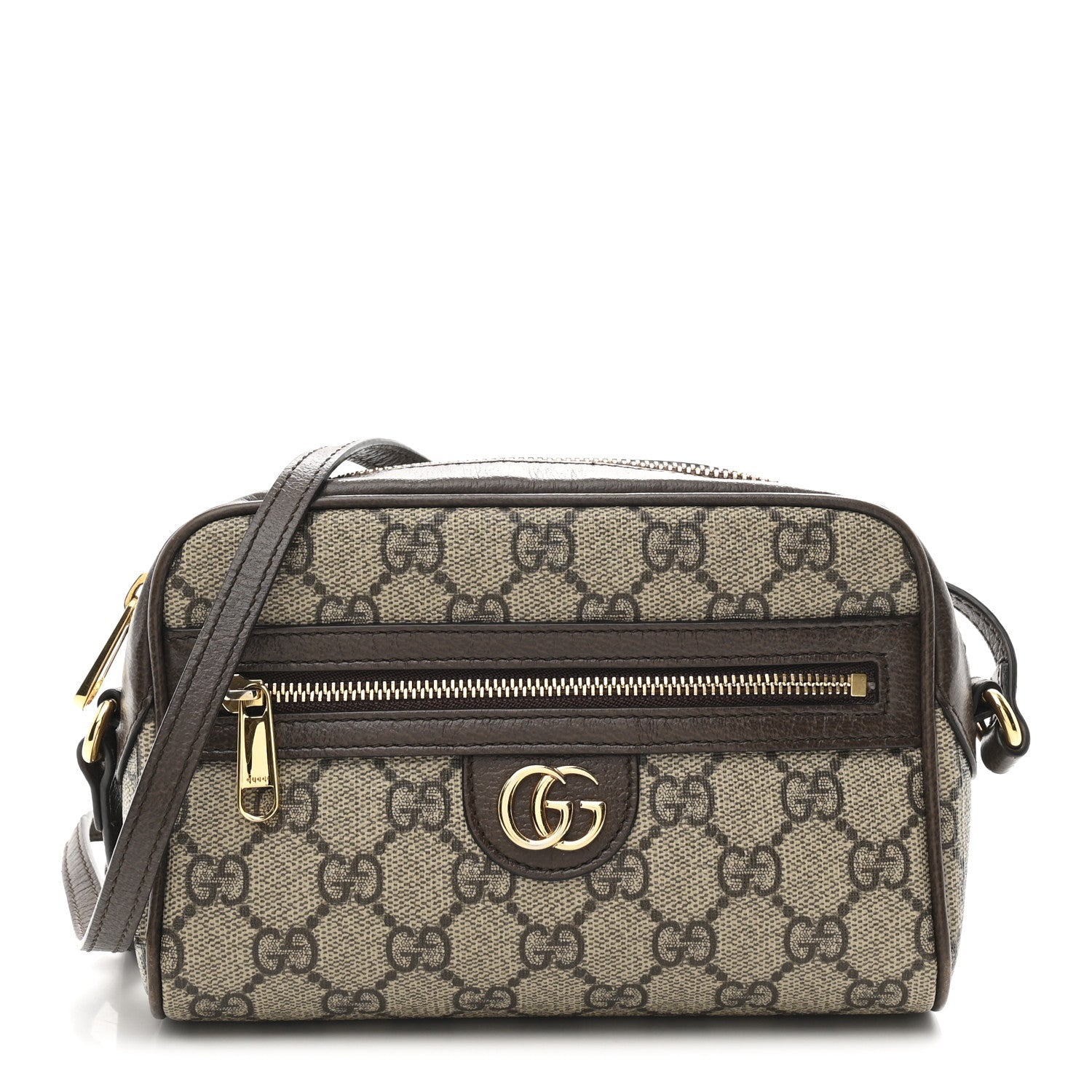 Gucci GG Supreme Monogram Textured Calfskin Super Mini Ophidia Shoulder Bag Beige Ebony New Acero