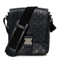Gucci Guccissima Signature Single Buckle Flap Messenger Bag Navy