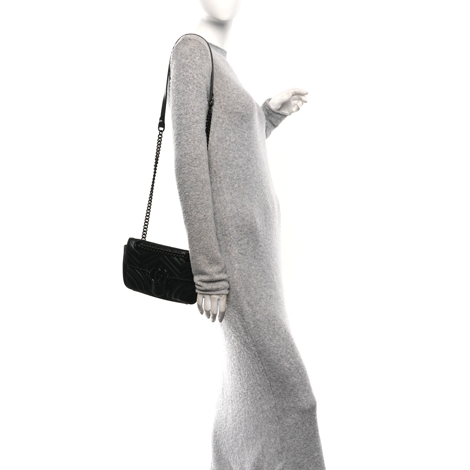Gucci Calfskin Matelasse Monochrome Mini GG Marmont Shoulder Bag Black