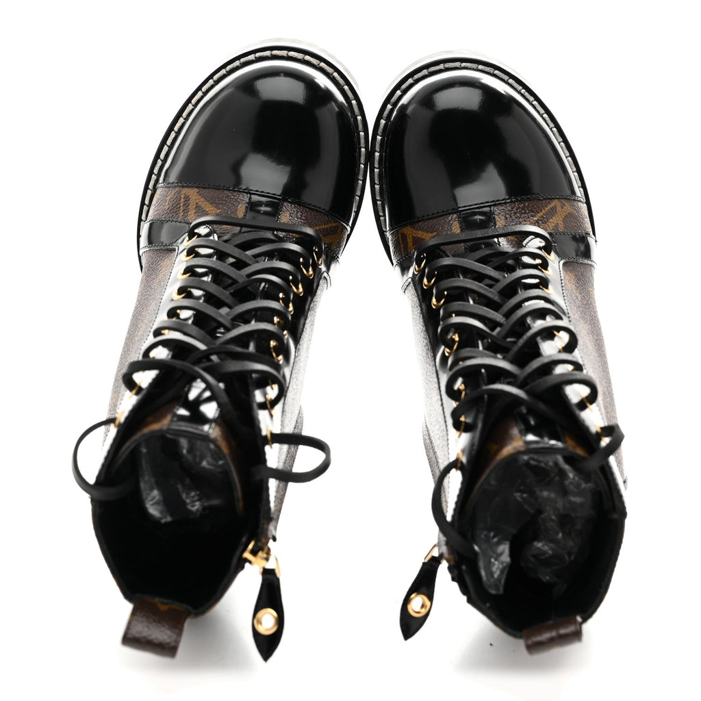 Louis Vuitton Patent Calfskin Monogram Star Trail Ankle Boots 38 Black