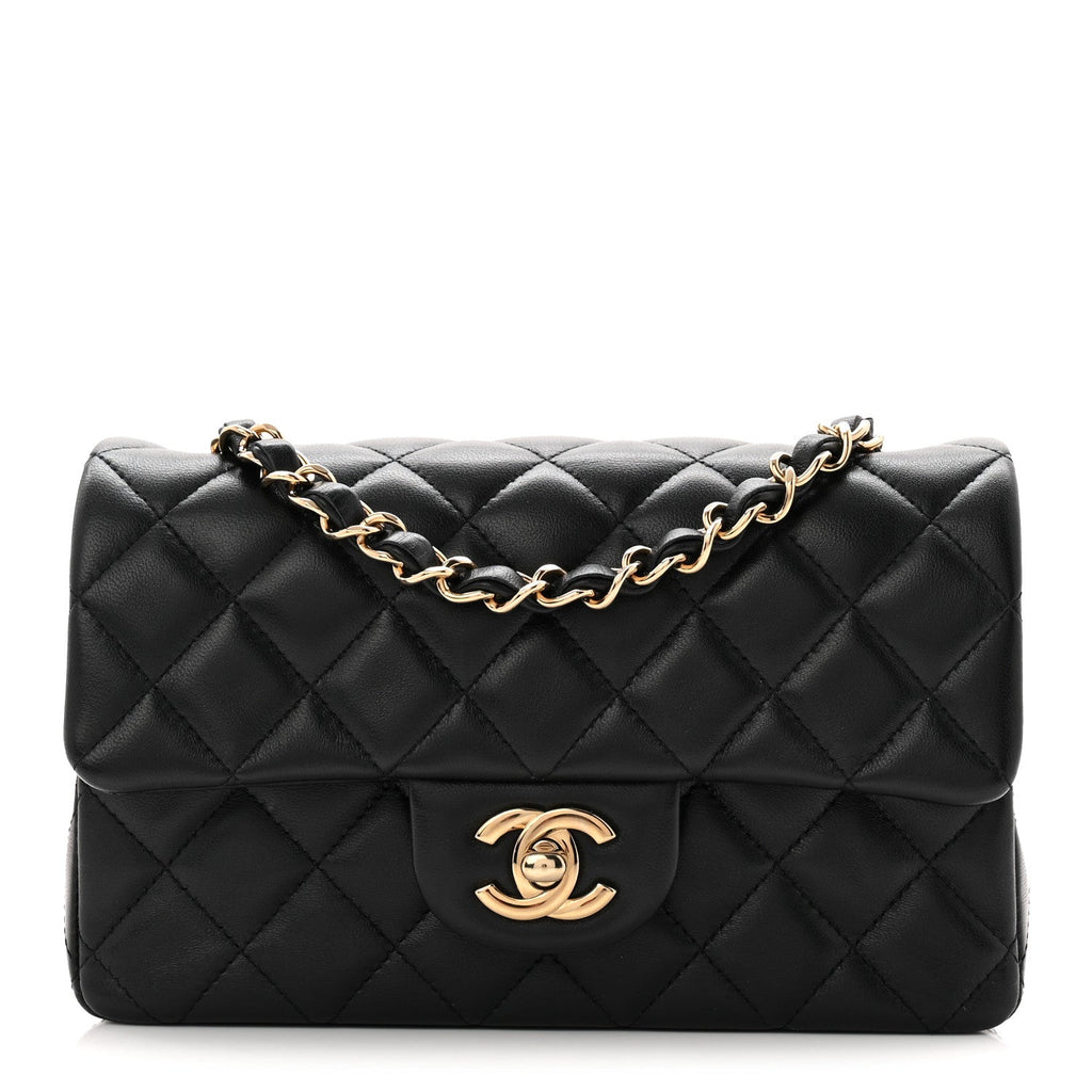 Chanel Lambskin Quilted Mini Rectangular Flap Black