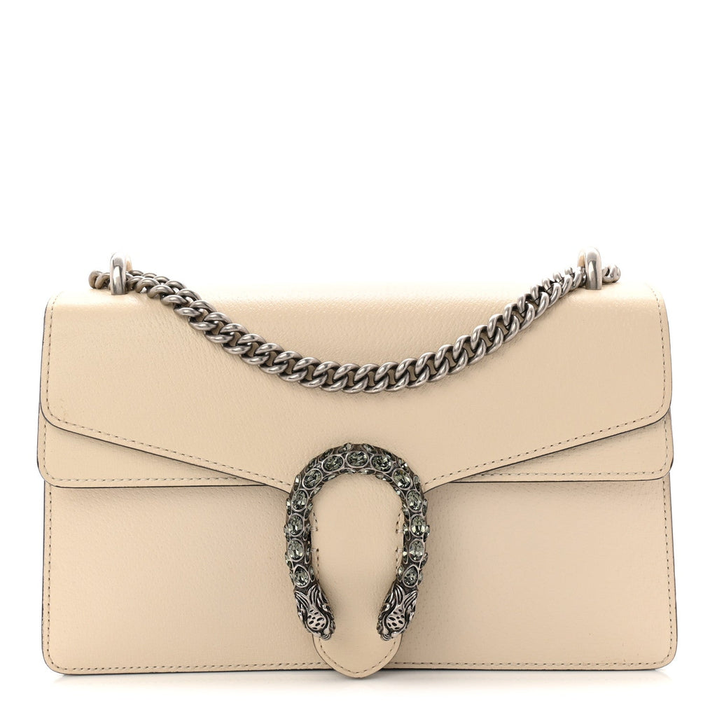 Gucci Textured Calfskin Crystal Small Dionysus Shoulder Bag Mystic White