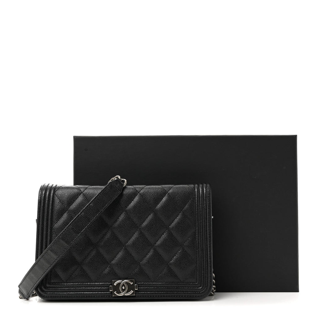 Chanel Caviar Quilted Boy Wallet On Chain WOC Black