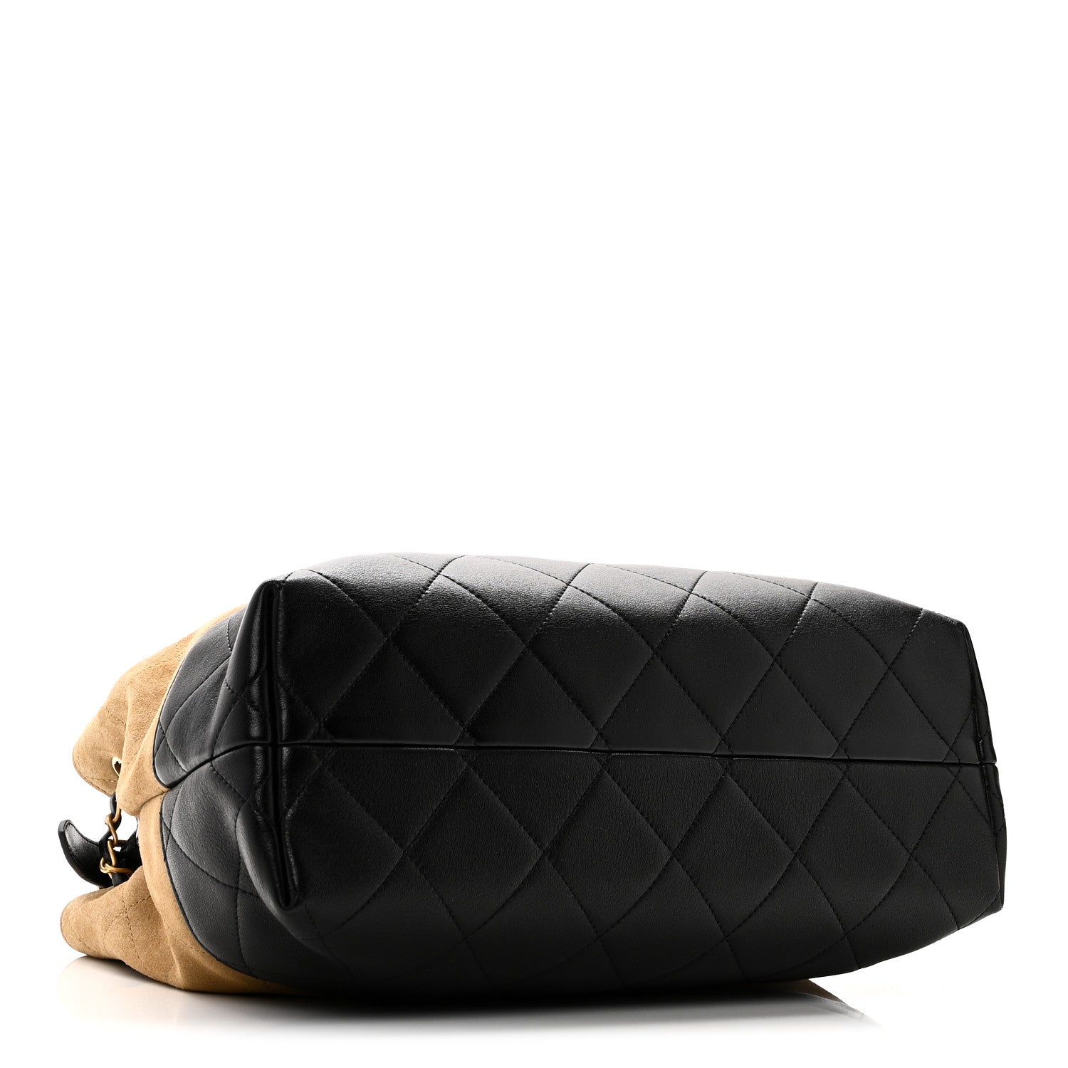 Chanel Suede Calfskin Shiny Lambskin Quilted Small Coco Base Shopping Bag Beige Black