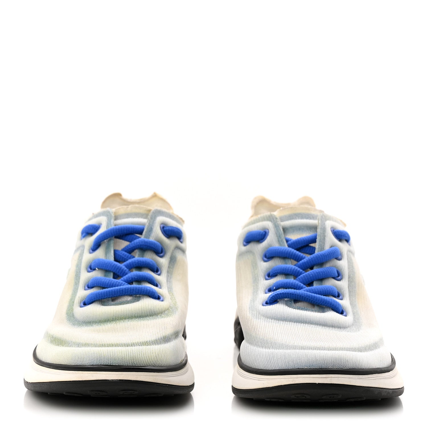 Calfskin Mesh Lyrca Womens Logo Sneakers 36 White Blue