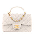 Chanel Lambskin Quilted Mini Top Handle Rectangular Flap Grey
