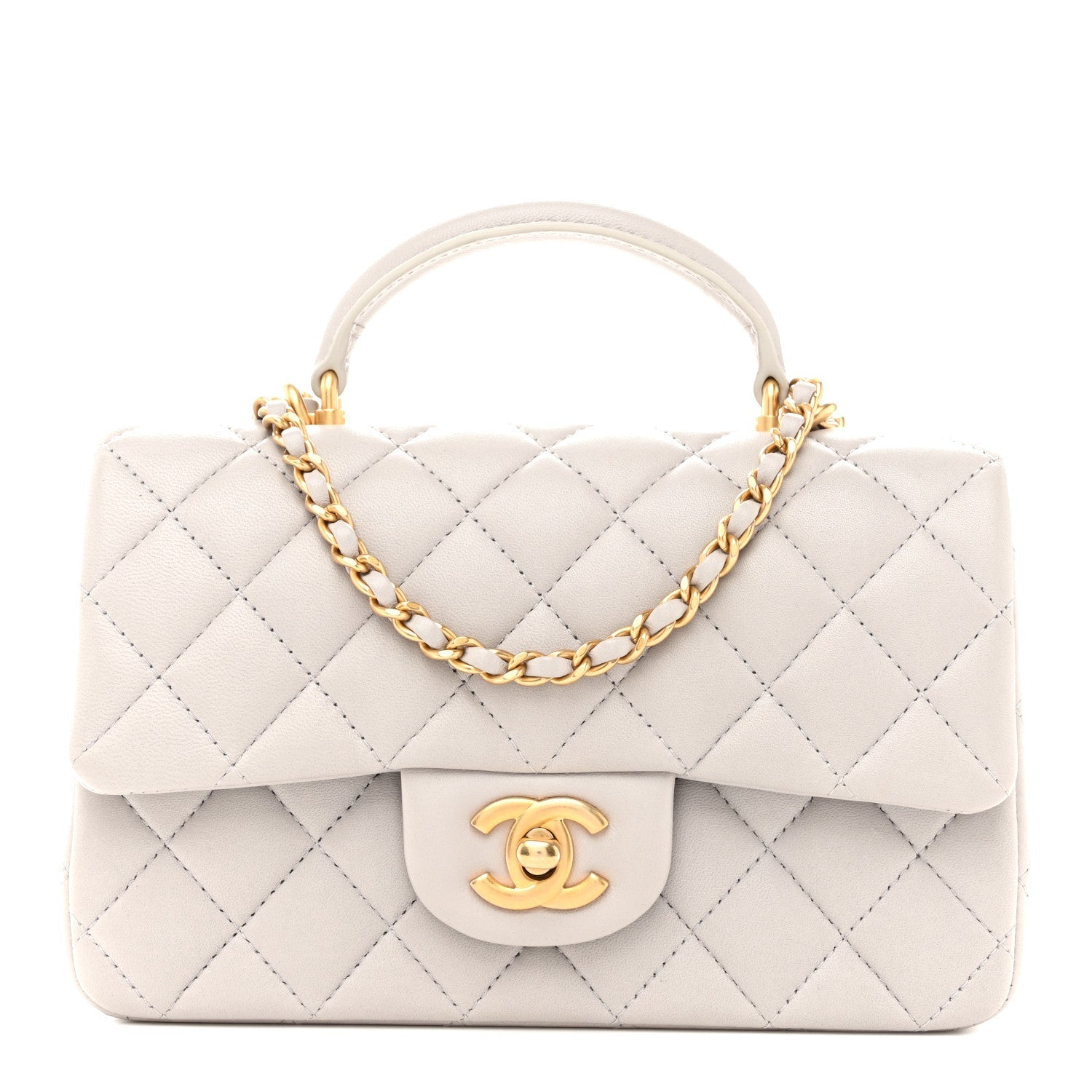 Chanel Lambskin Quilted Mini Top Handle Rectangular Flap Grey