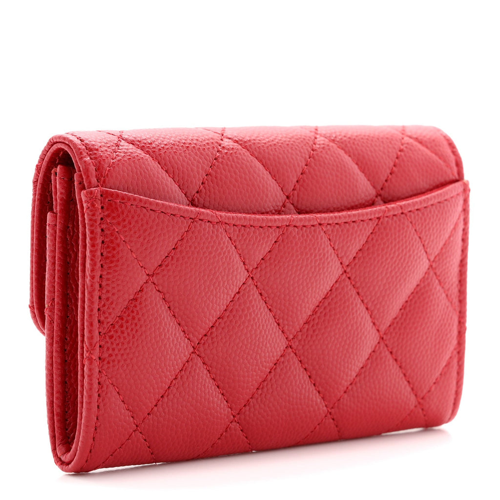 Caviar Quilted Flap Card Holder Wallet Red