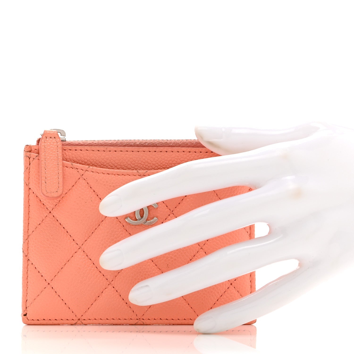 Caviar Quilted CC Zip Card Holder Pink