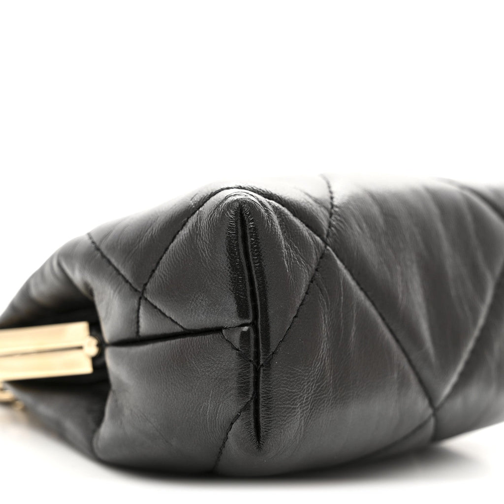 Chanel Shiny Aged Lambskin Quilted Kiss Lock Clutch With Chain Black