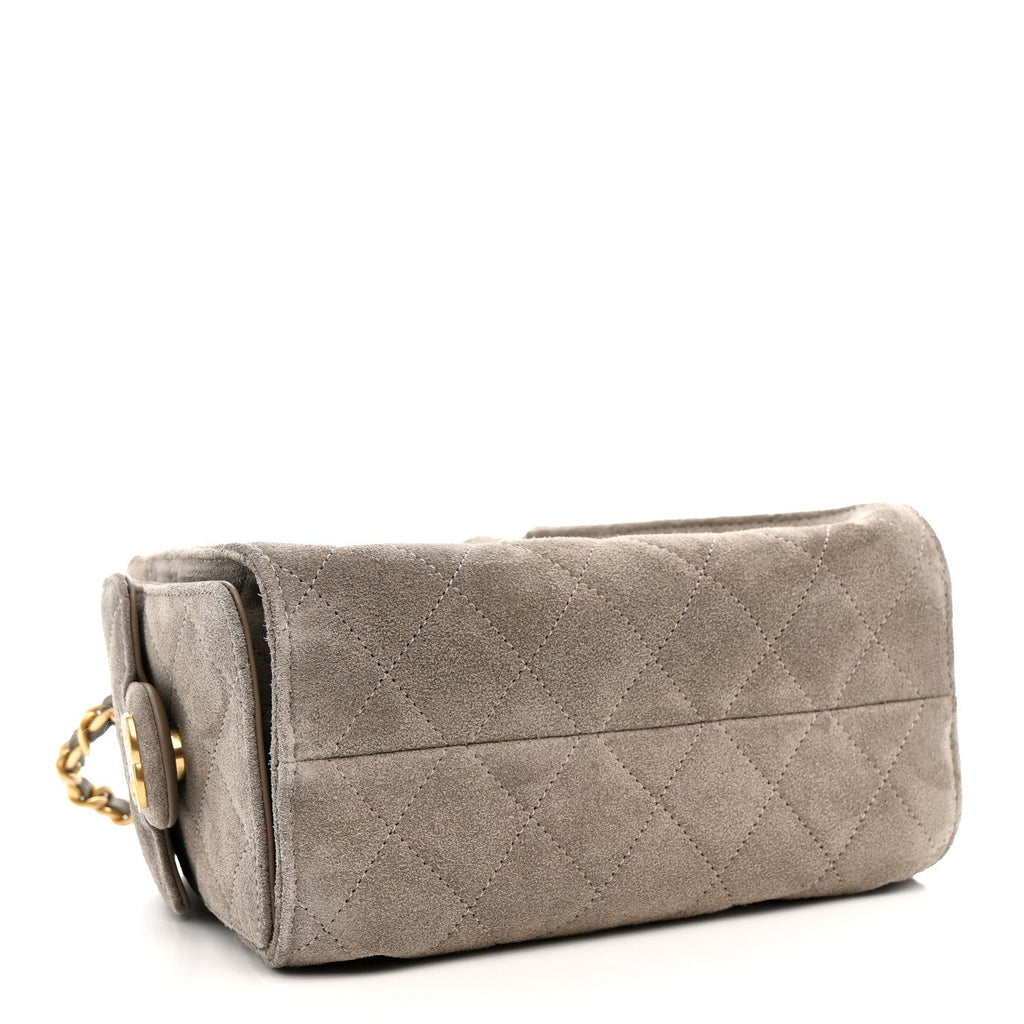 Chanel Suede Quilted Mini Chanel 25 Handbag Dark Grey
