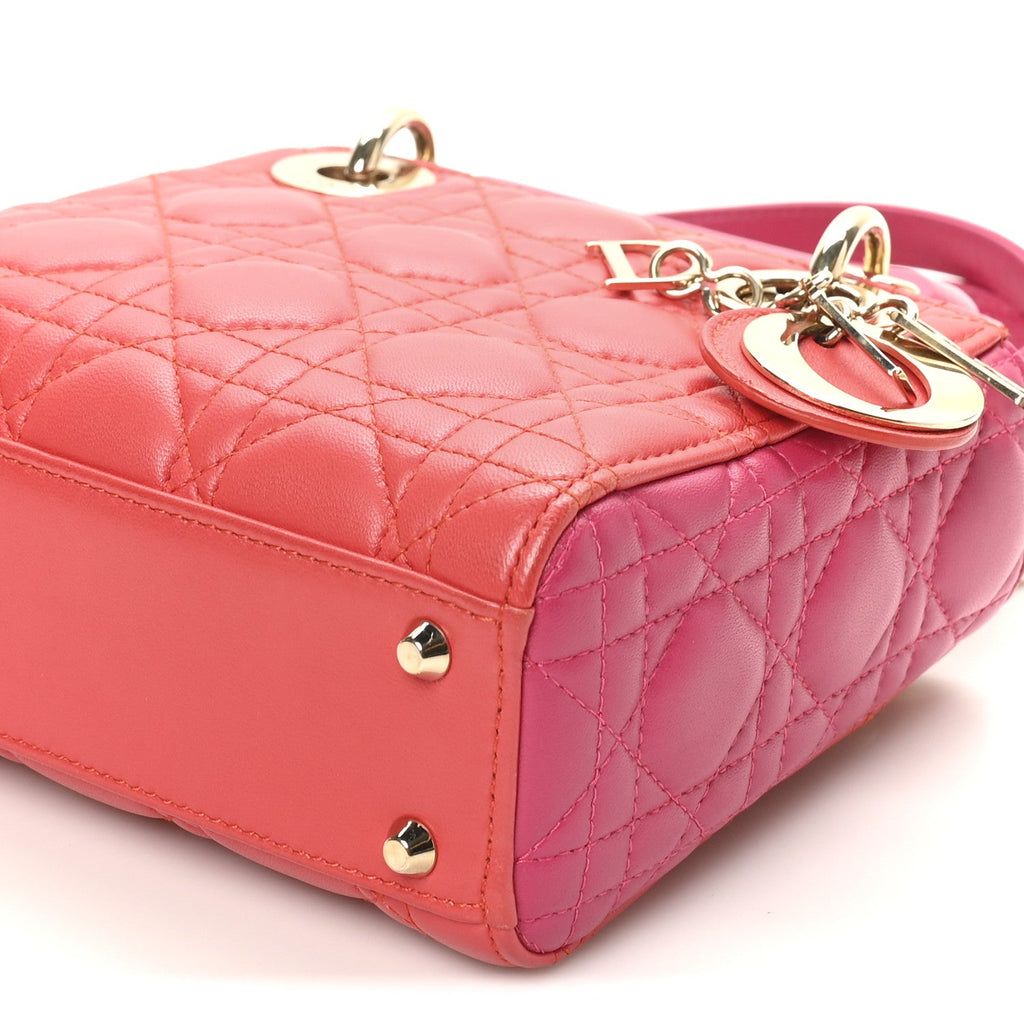 Christian Dior Lambskin Cannage Mini Bi-Color Lady Dior Red Fuchsia