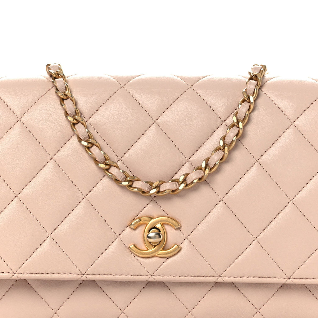 Chanel Lambskin Quilted CC Pearl Crush Wallet on Chain WOC Light Pink